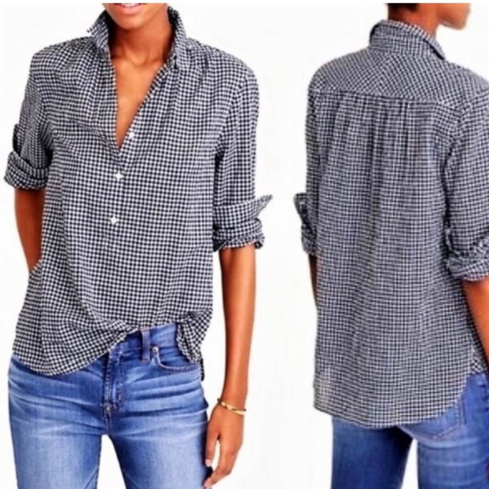 J. Crew black and white gingham top